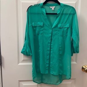 Sheer Tunic Length Shirt, XS